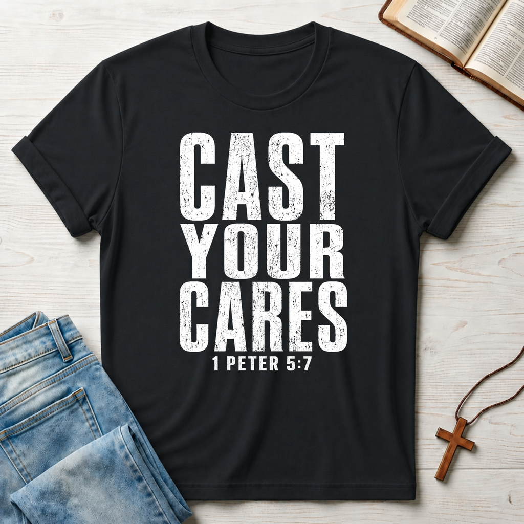 Cast Your Cares 1 Peter 5:7 T-Shirt