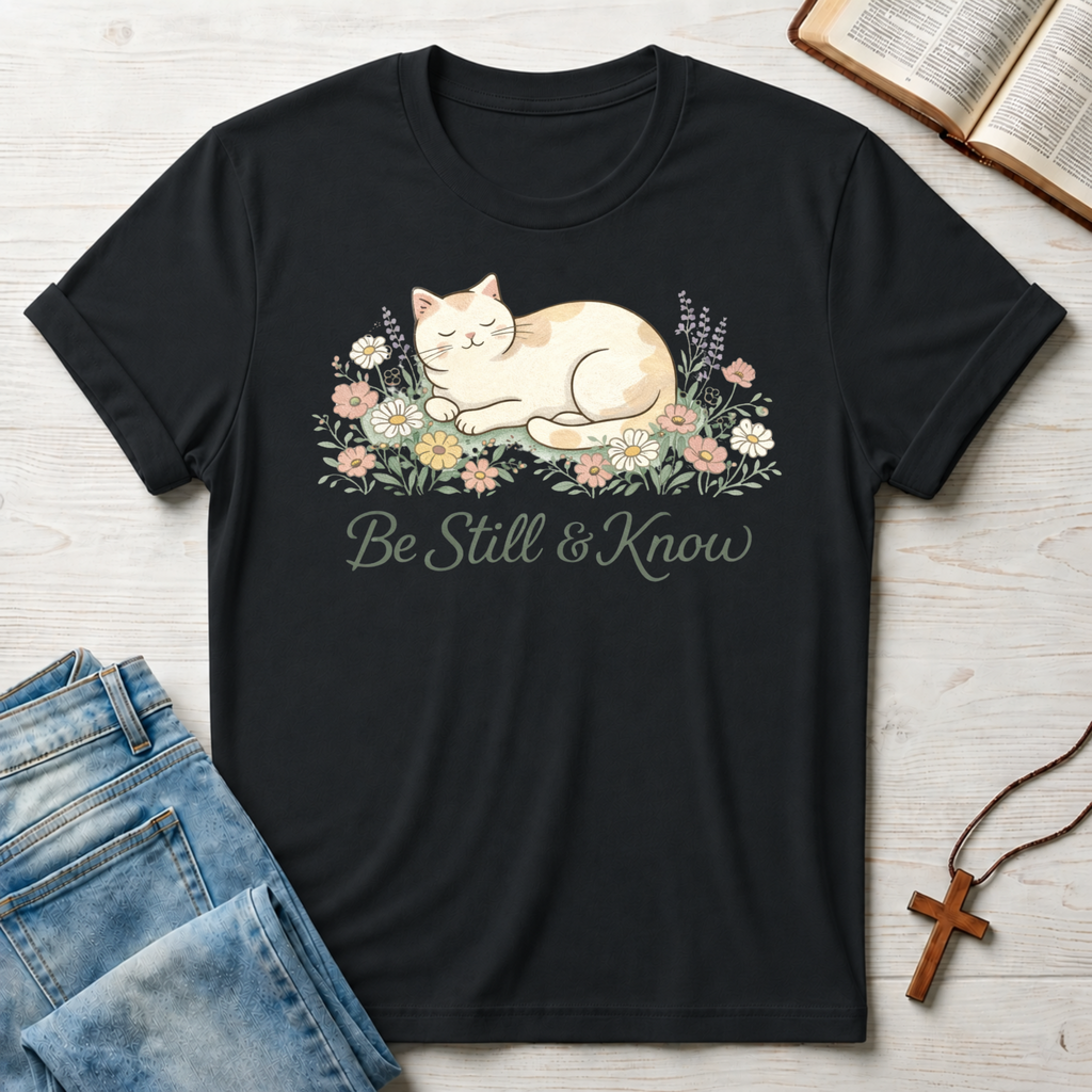 Floral Be Still & Know Cat T-Shirt