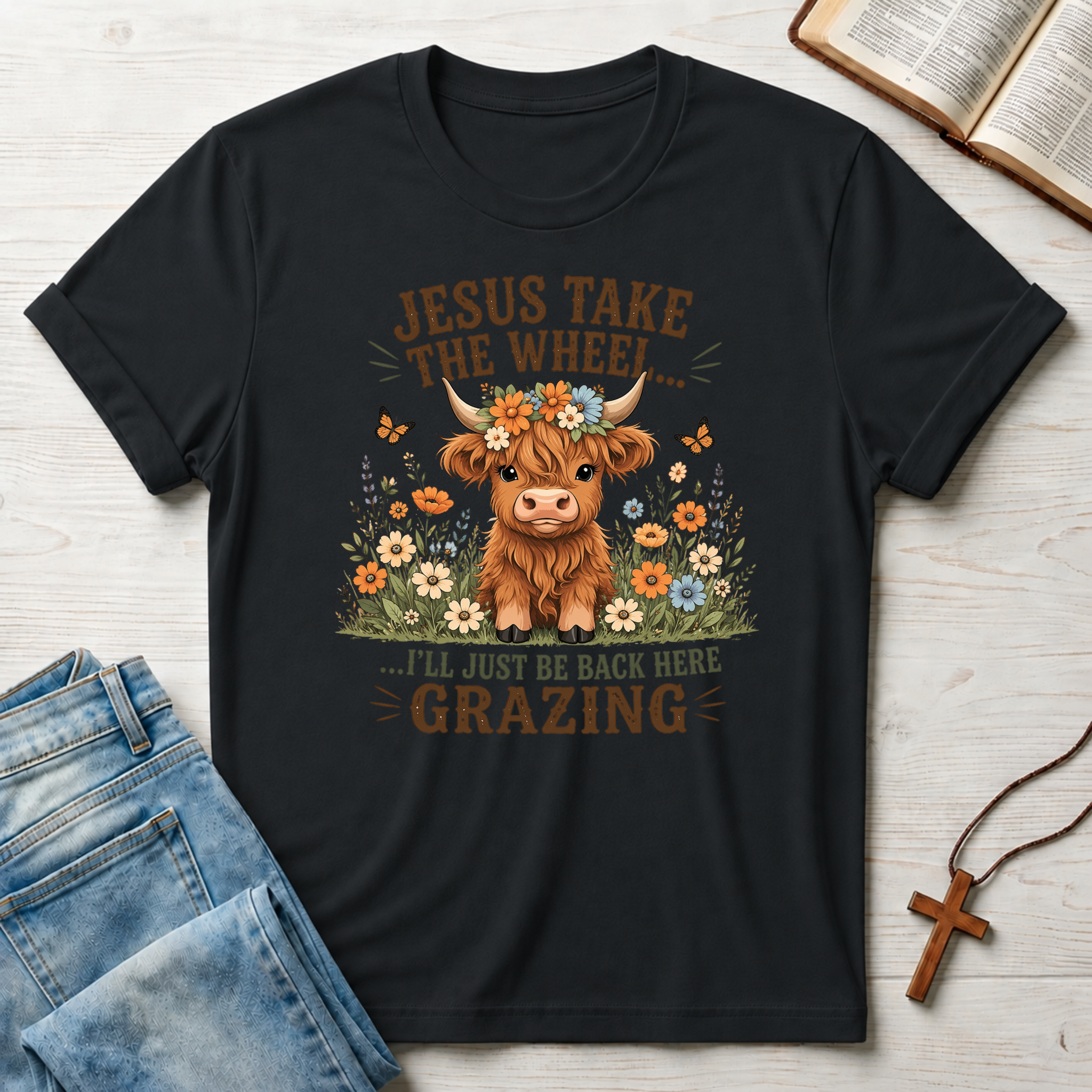 I'll Just Be Back Here Grazing Highland Cow Humor T-Shirt