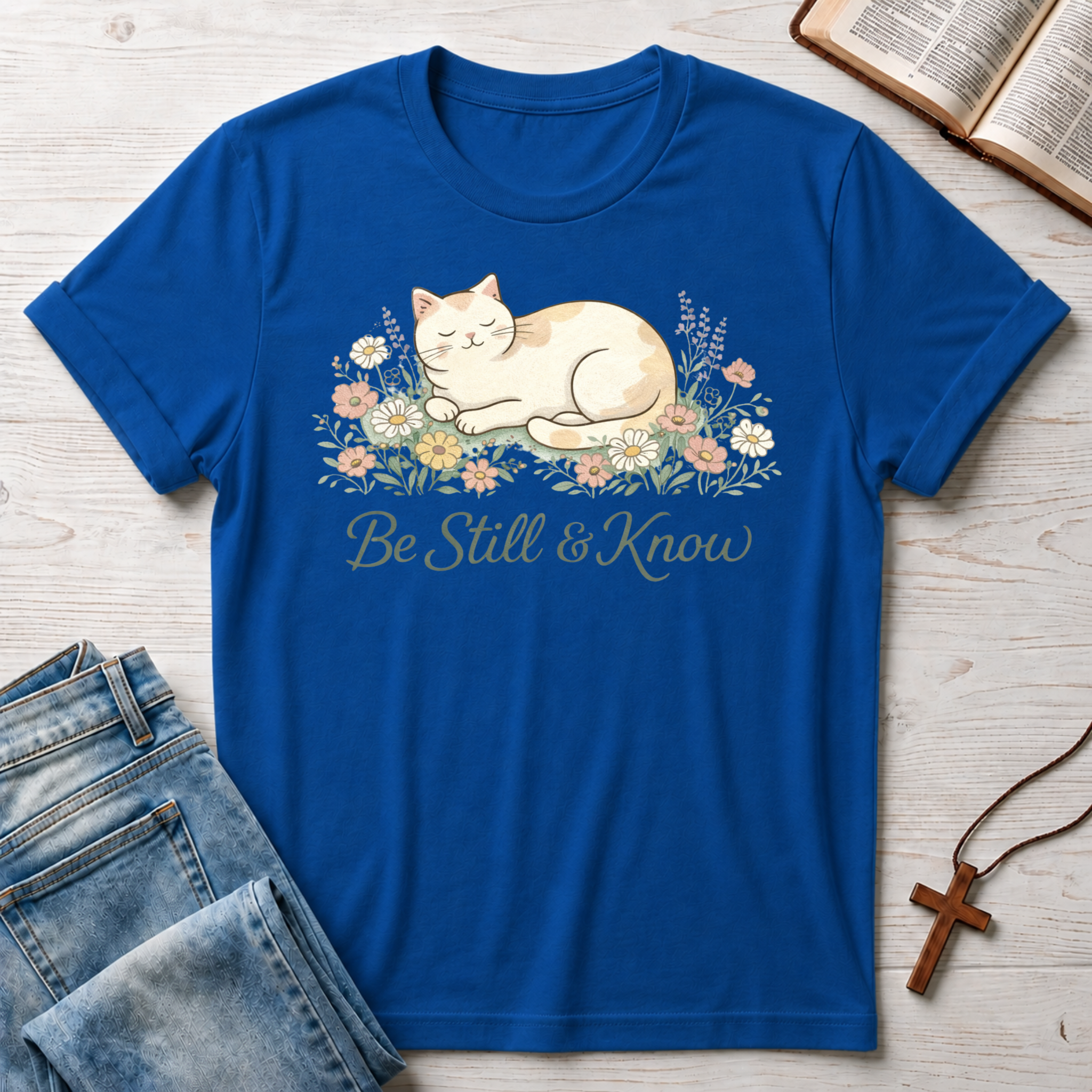 Floral Be Still & Know Cat T-Shirt