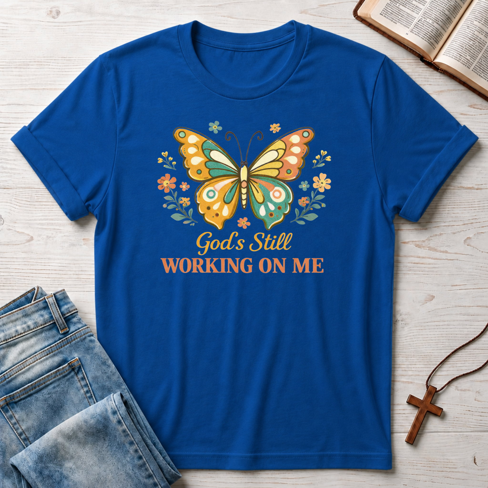 God's Still Working On Me Butterfly T-Shirt