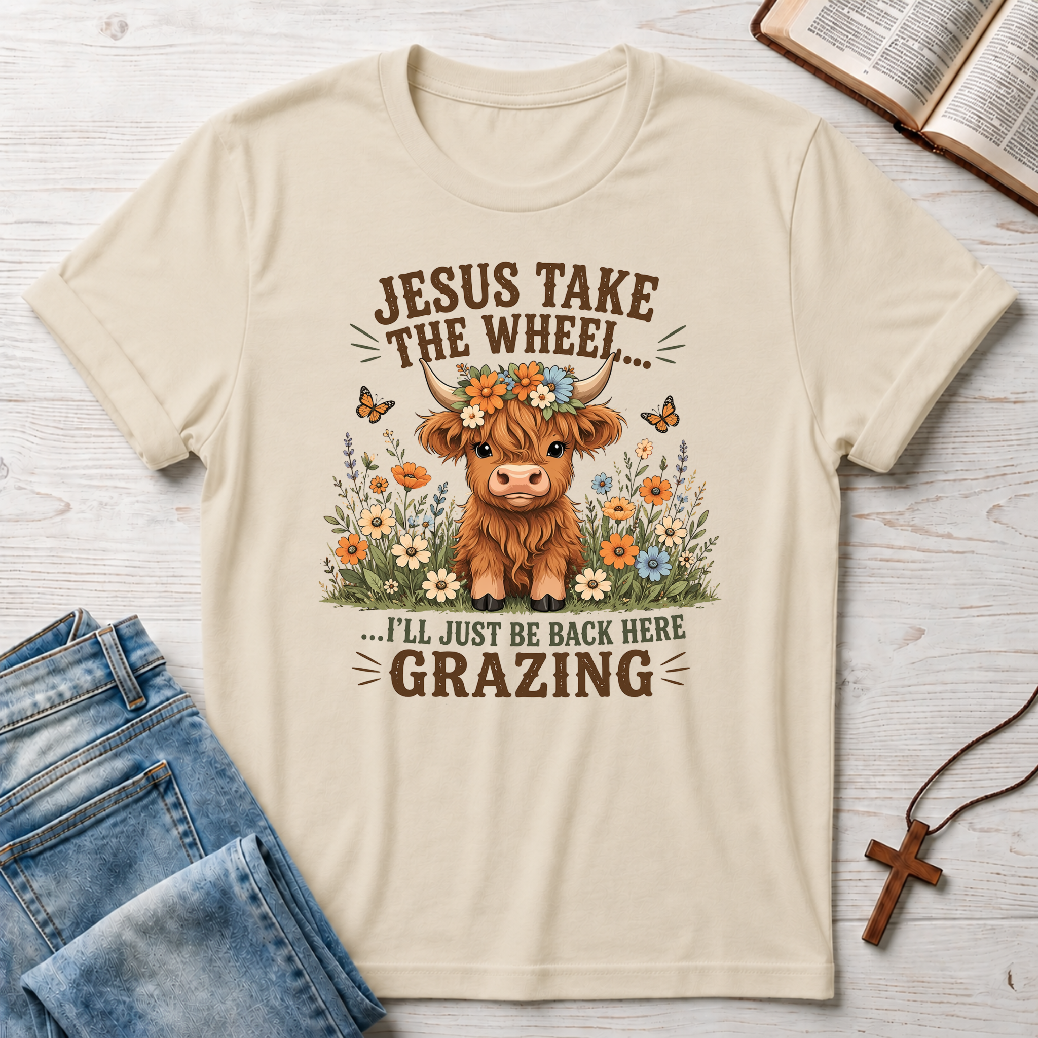 I'll Just Be Back Here Grazing Highland Cow Humor T-Shirt