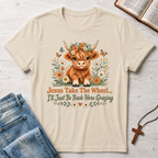 Jesus Take The Wheel Highland Cow Humor T-Shirt