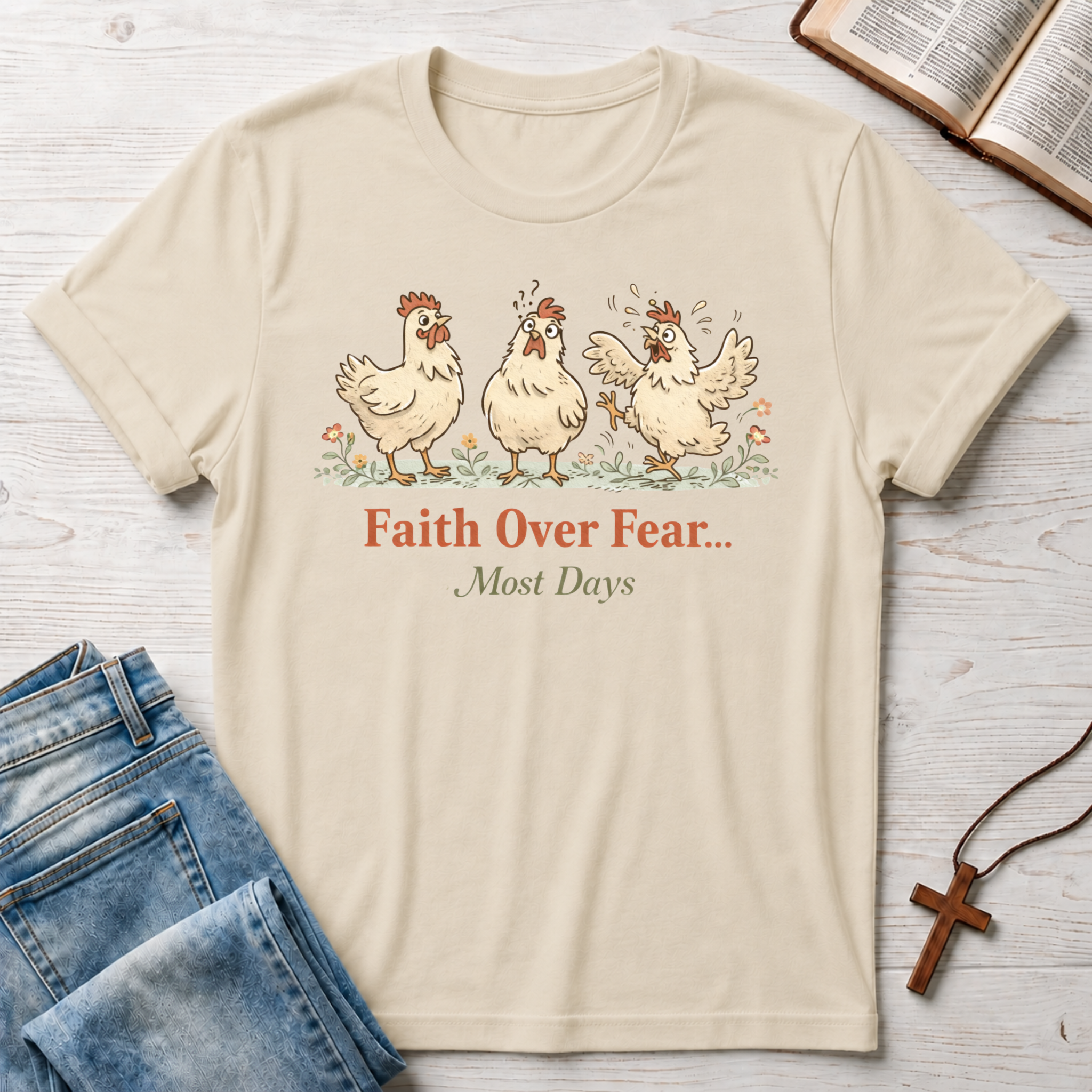 Faith Over Fear Most Days Chickens T-Shirt