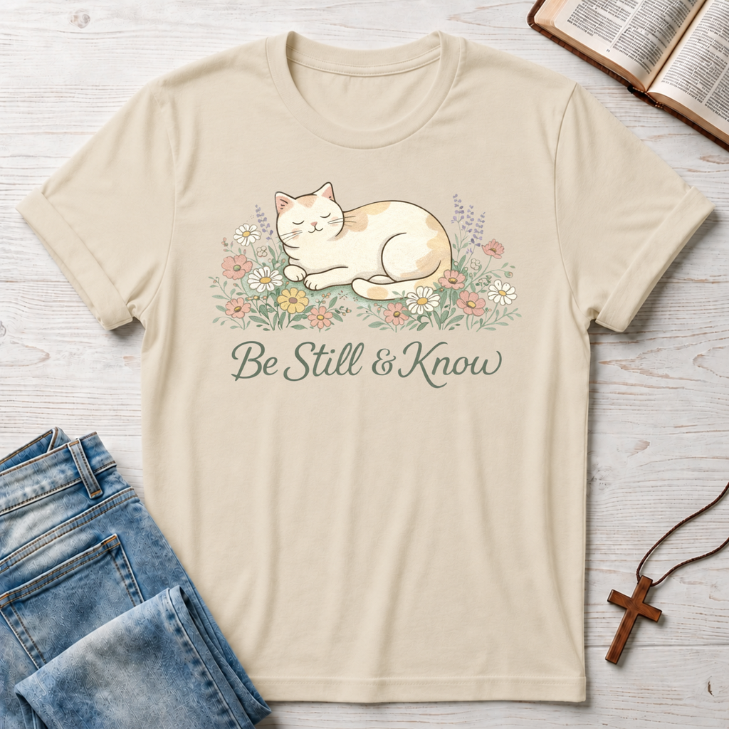 Floral Be Still & Know Cat T-Shirt
