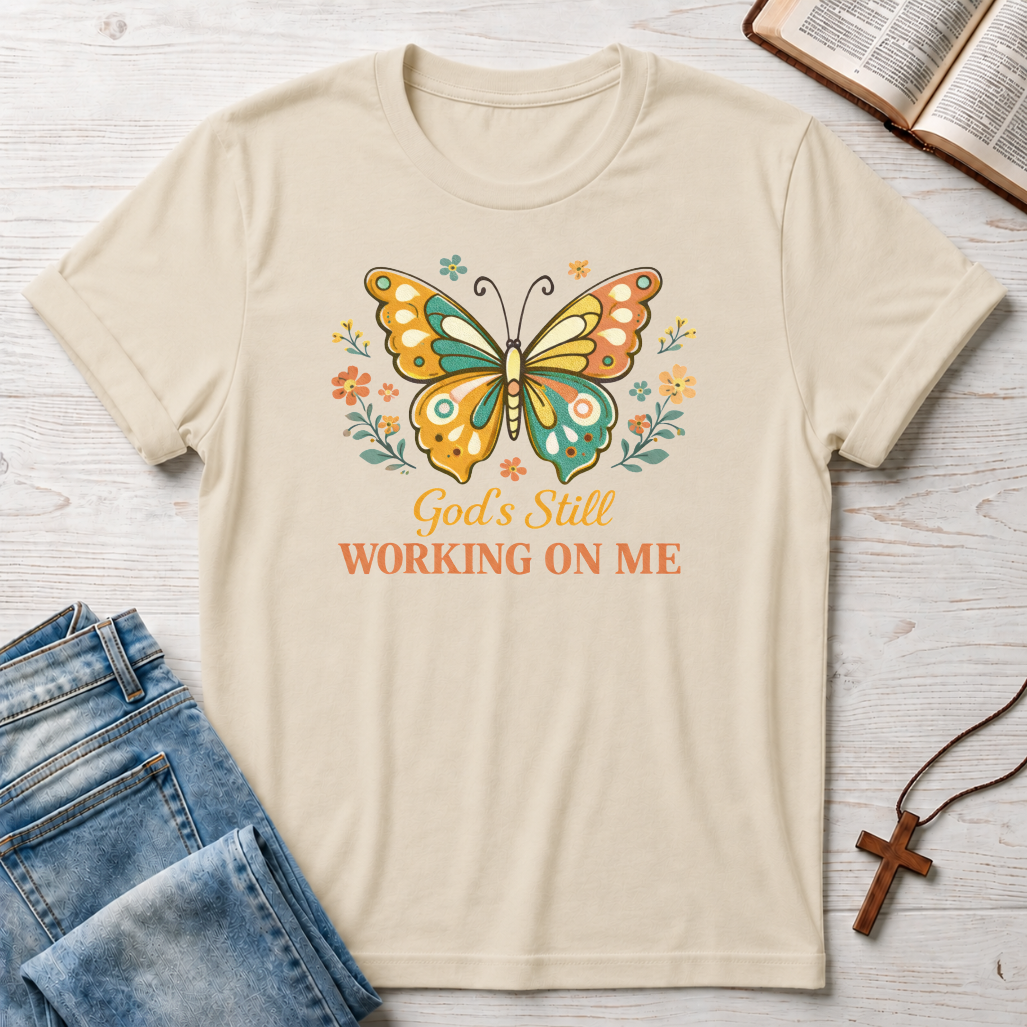 God's Still Working On Me Butterfly T-Shirt