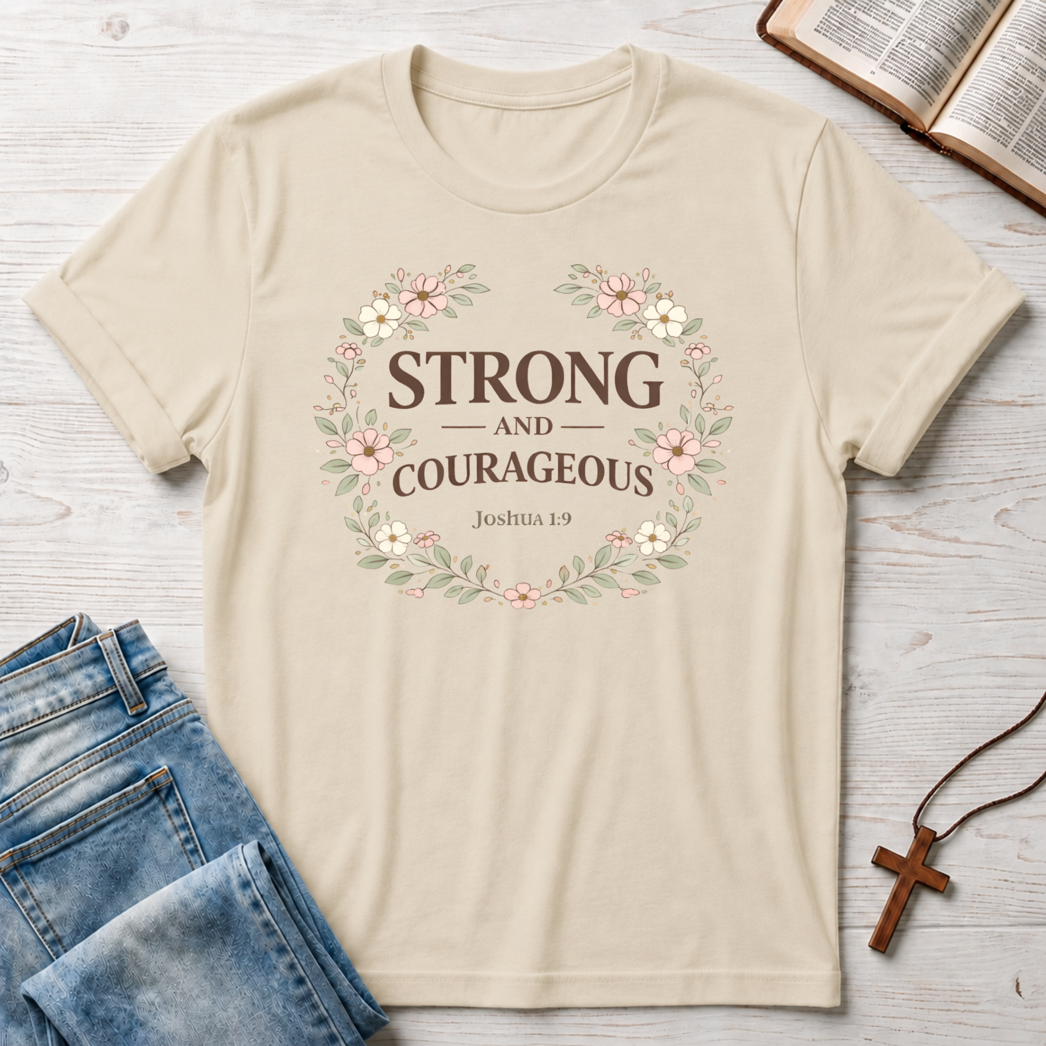 Floral: Strong and Courageous T-Shirt