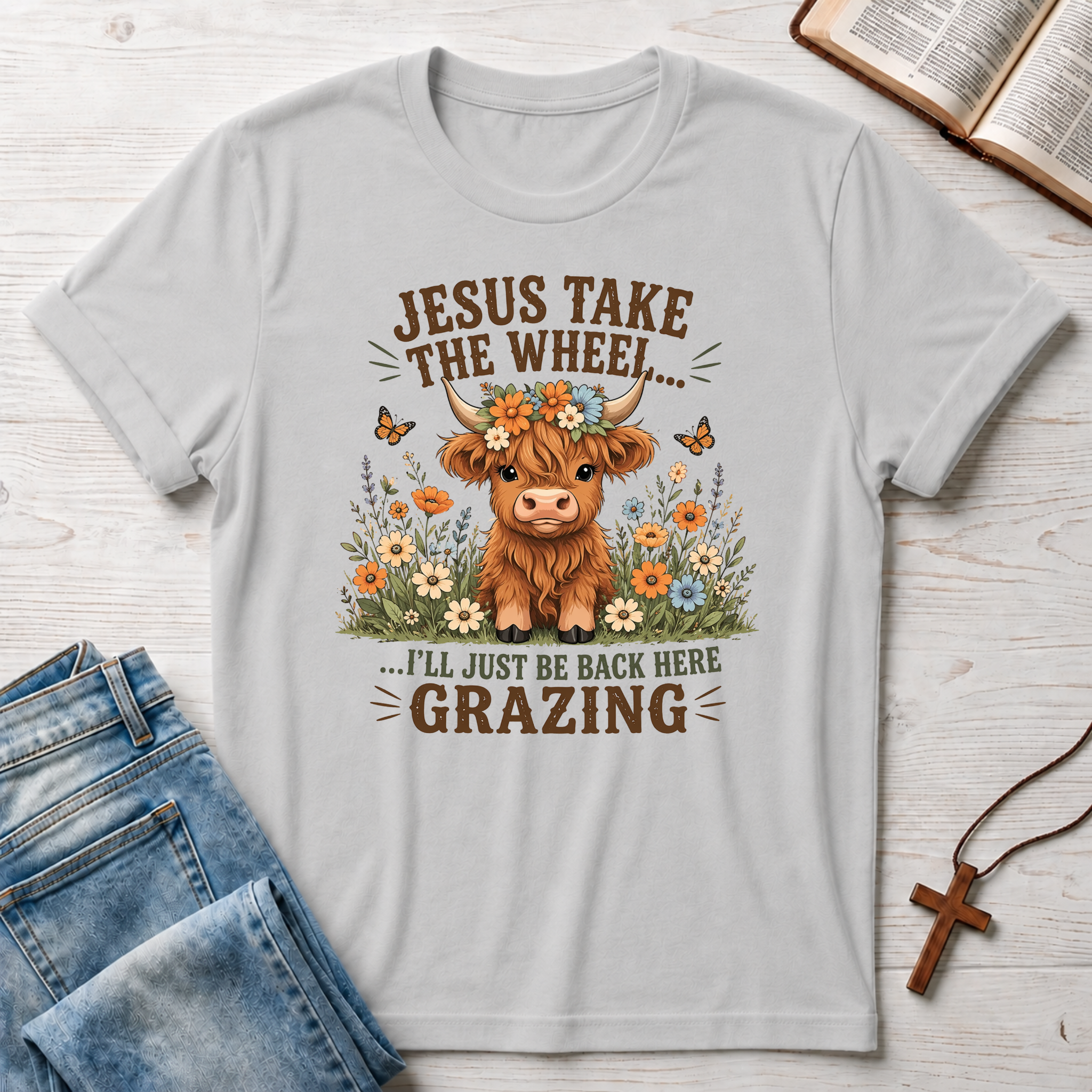 I'll Just Be Back Here Grazing Highland Cow Humor T-Shirt