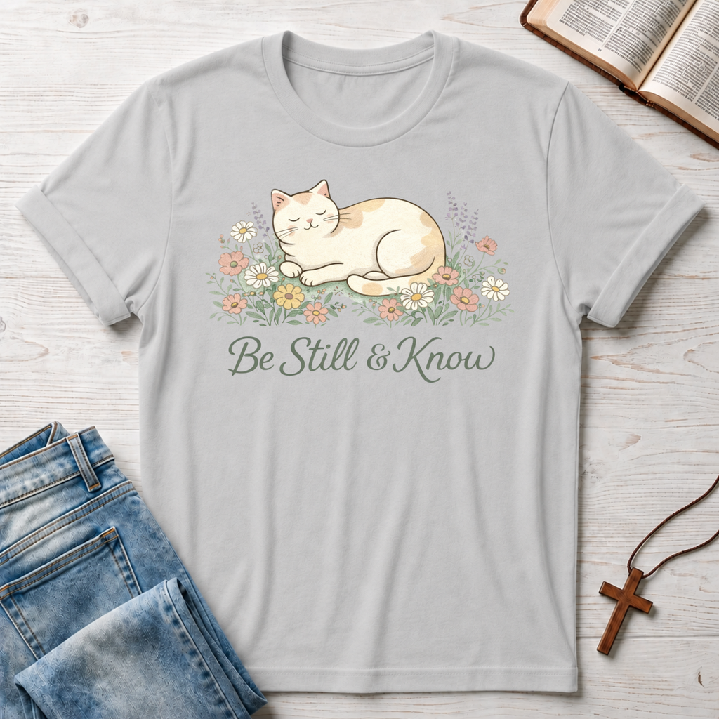 Floral Be Still & Know Cat T-Shirt
