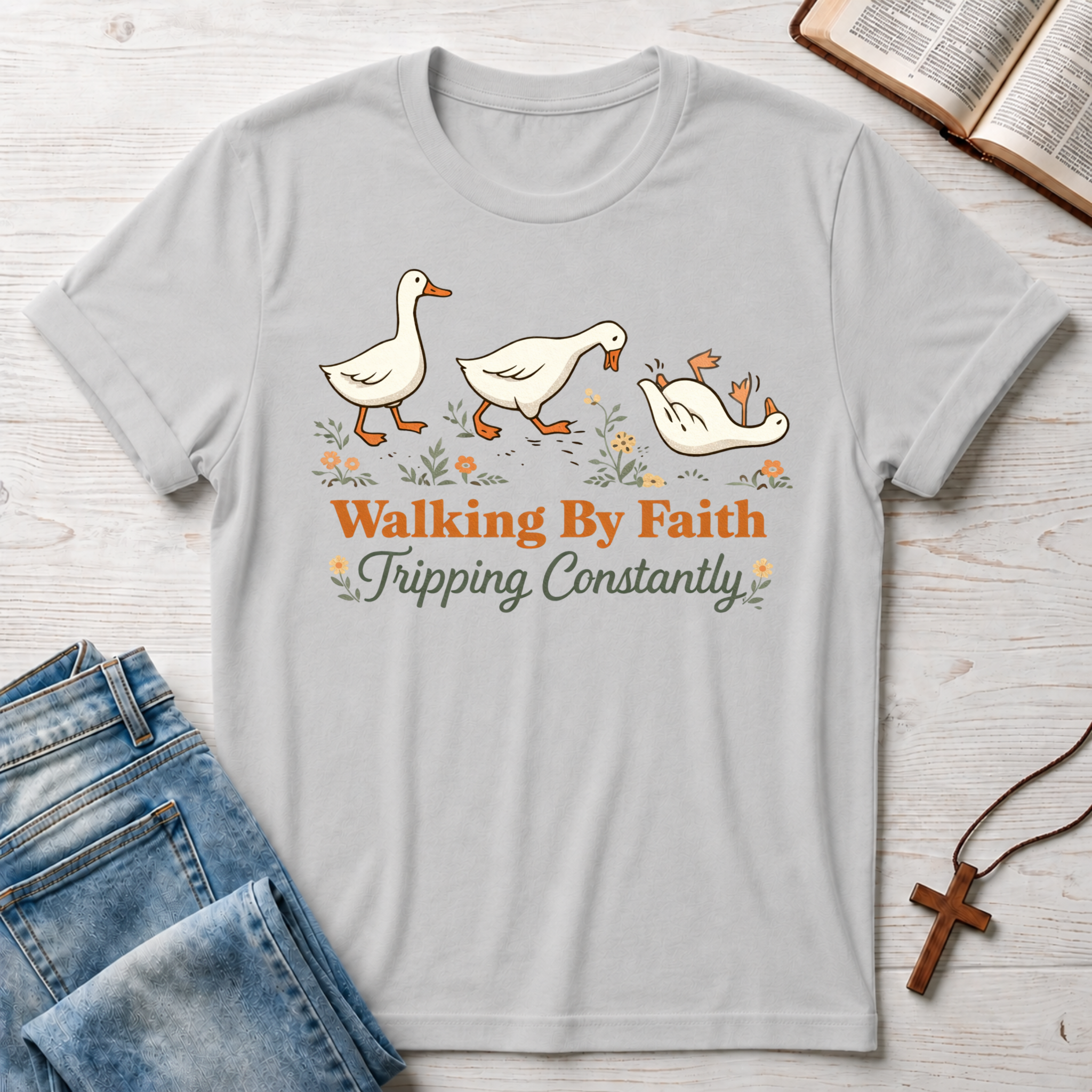 Walking By Faith Tripping Constantly Ducks T-Shirt