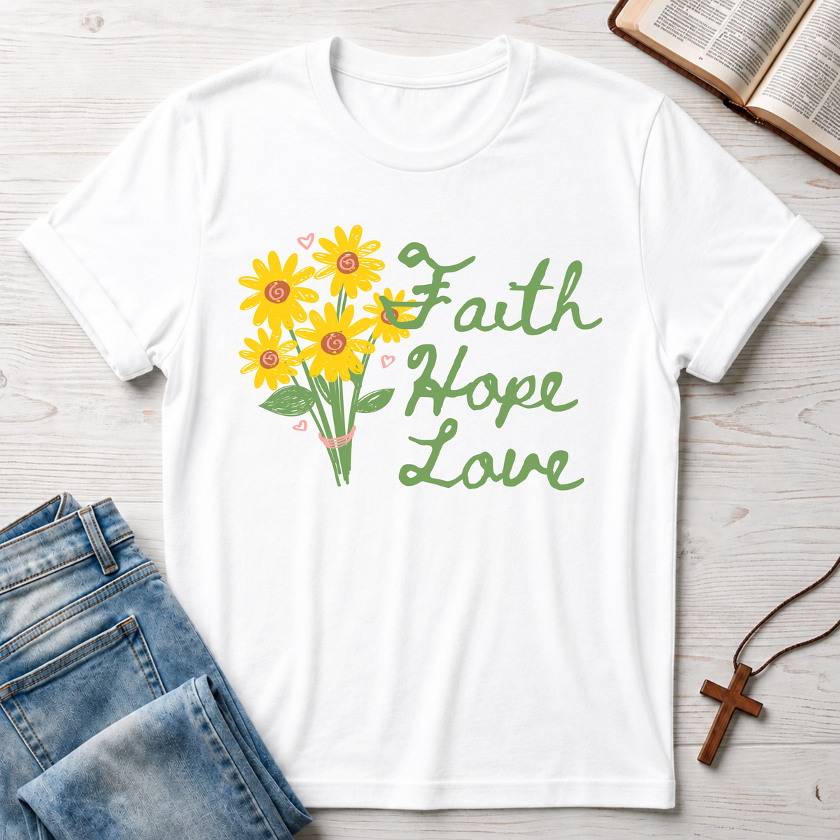 Faith Hope Love Flowers 2 T-Shirt
