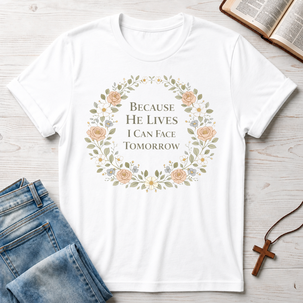 Because He Lives I Can Face Tomorrow T-Shirt